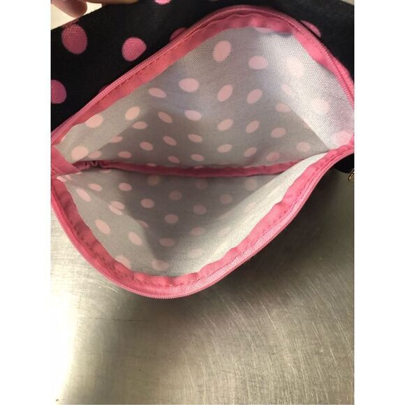 Zipit Women’s Small Black and Pink Polka Dot Zipper Pencil Pouch - Picture 3 of 6